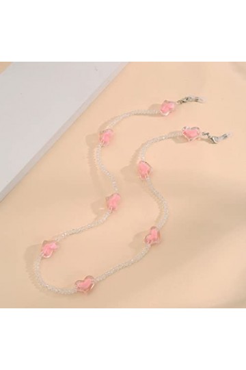 chaîne de lunettes Lunettes de soleil en cristal rose amoureux Chaîne de perle transparente romantique Chaîne de perle for lu