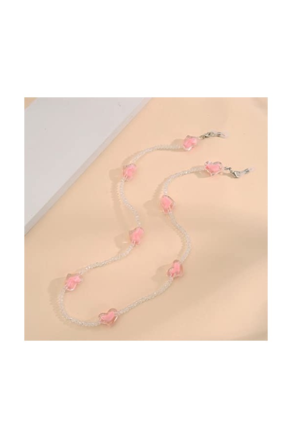 chaîne de lunettes Lunettes de soleil en cristal rose amoureux Chaîne de perle transparente romantique Chaîne de perle for lu