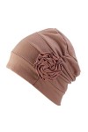 DuoZan Bonnet chimio Turban fleur bonnet plissé pour perte de cheveux contre le cancer - beige - Taille unique