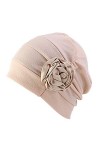 DuoZan Bonnet chimio Turban fleur bonnet plissé pour perte de cheveux contre le cancer - beige - Taille unique