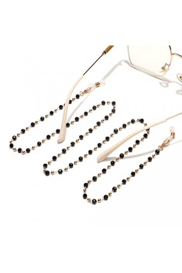 TONZN Accessoires de cordon de lunettes de chaîne de lunettes en métal de chaîne dembout fait main en cristal noir de mode 