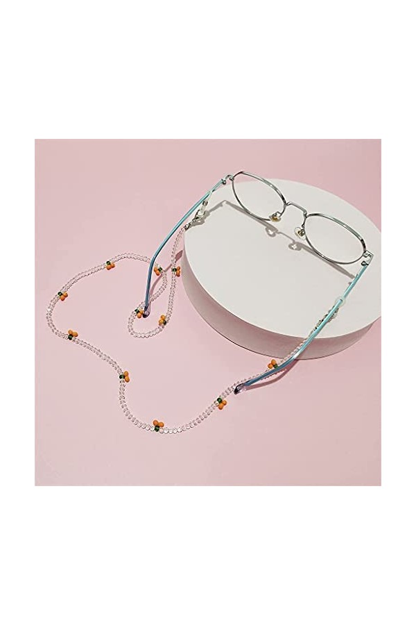 Chaînes de lunettes Chaîne de lunettes en cristal de cerise Perles transparentes mignonnes Chaîne de poire Bretelles de cou L