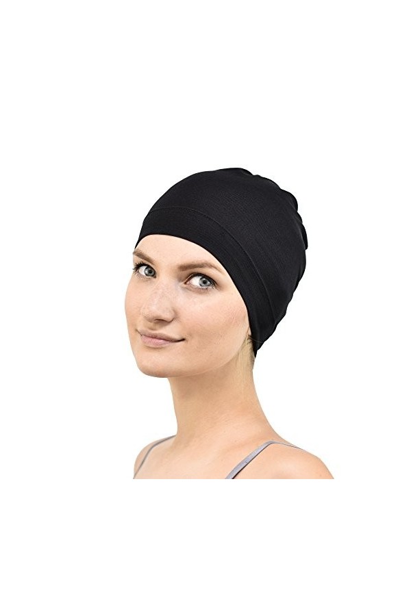 Jasmine Silk Bamboo Sommeil Cap - Convient pour Chemo et Perte de Cheveux - Cardani Chemo Cancer Hat Noir 
