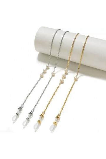 Sweden Chaîne de lunettes en perles, chaîne découteurs en métal for femmes, Anti-chute Color : Gold, Size : 78cm 