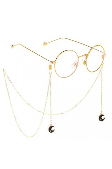TONZN Corde à lunettes en métal Pendentif lune noire Chaîne à lunettes D 1 