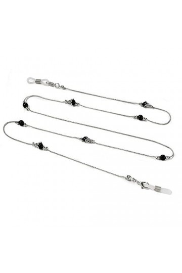 HOUKAI Chaîne Maigre cuivre branchée pour Lunettes Noir Beads Chaîne Bretelles Crandes Lunettes de Soleil Lanière Chaîne Lani