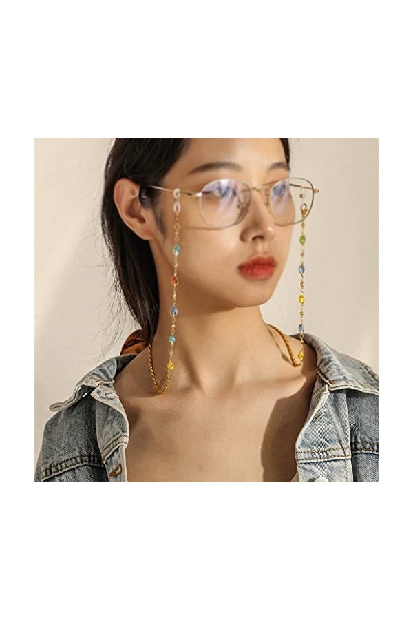 OQHAIR Ovale Couleur Cristal Chaîne Boule De Cristal Twist Chaîne Lunettes Chaîne Longe Multi-usages Sangle Cordons Collier F