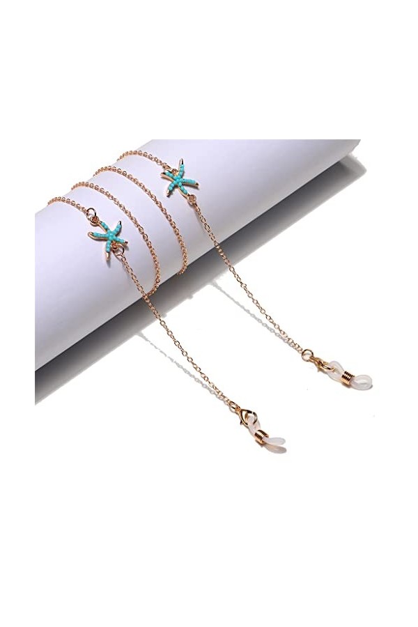 TONZN Or Turquoise Chaîne de lunettes faite à la main Embouchure Chaîne Cordon de lunettes antidérapant D 1 