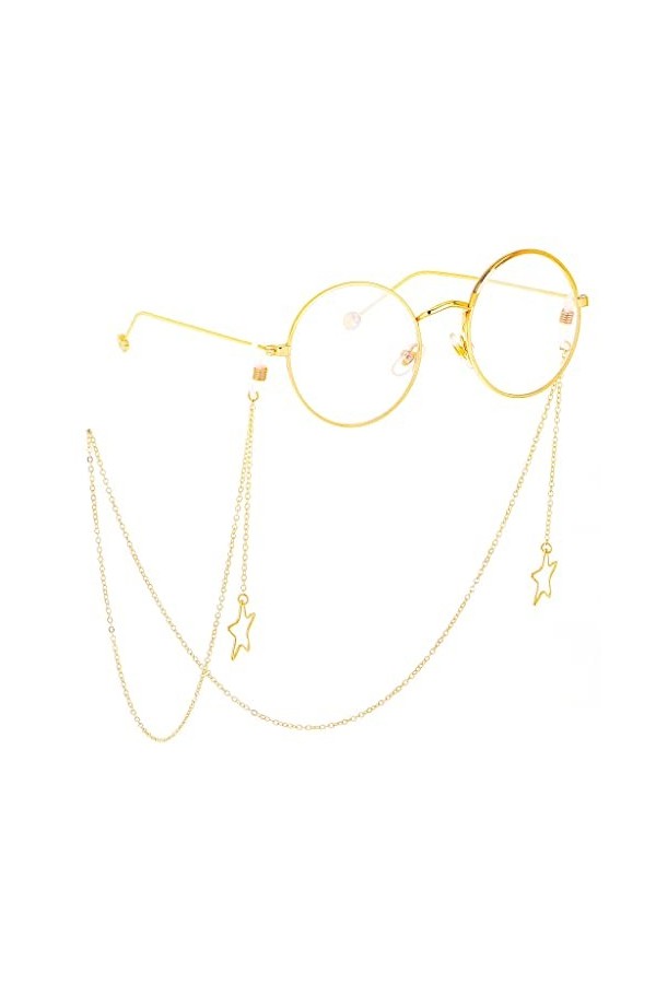 TONZN Corde à lunettes en métal pendentif étoile creuse en or chaîne à lunettes faite à la main D 1 