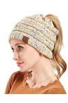 ZiXing Automne Hiver Bonnet en Tricot avec Trou pour Queue de Cheval Beanie Chapeau Rose OneSize