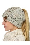 ZiXing Automne Hiver Bonnet en Tricot avec Trou pour Queue de Cheval Beanie Chapeau Rose OneSize