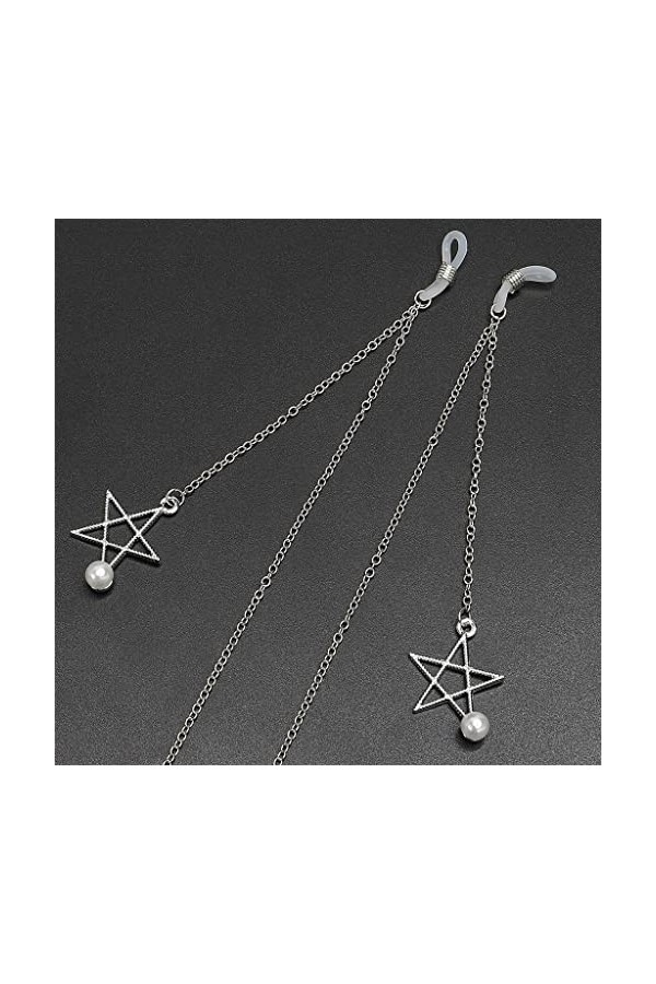 Générique Cordon de Lunettes en métal Anti-dérapant Argent Perle étoile Pendentif chaîne de Lunettes Mode D comme indiqué su