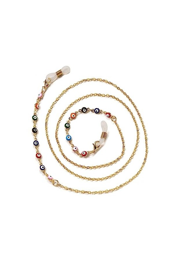 TONZN Chaîne à lunettes plaquée or Lunettes colorées Corde Métal Cuivre Chaîne antidérapante D 75 cm 