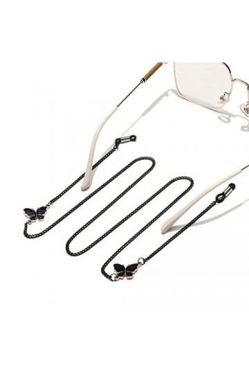 TONZN Corde de lunettes en métal anti-dérapant pendentif en strass noir chaîne de lunettes à la main D 1 