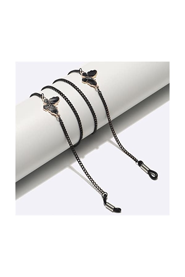 TONZN Corde de lunettes en métal anti-dérapant pendentif en strass noir chaîne de lunettes à la main D 1 