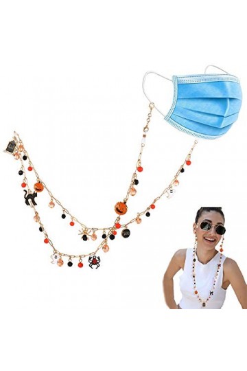 Chaîne de lunettes de mode collier perles masque cordon antidérapant réglable - orange - Taille L