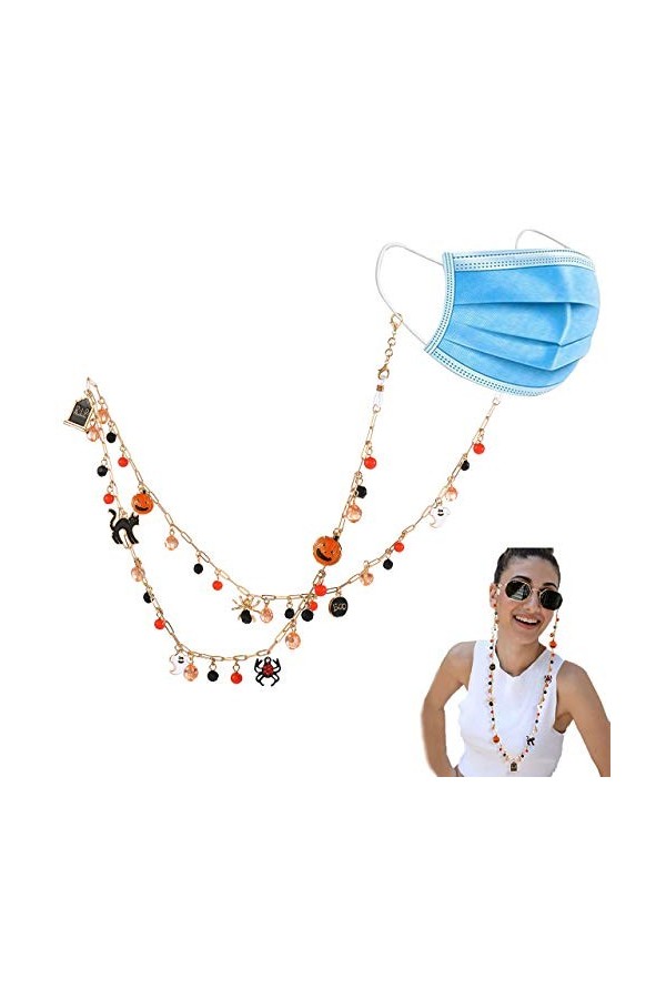 Chaîne de lunettes de mode collier perles masque cordon antidérapant réglable - orange - Taille L
