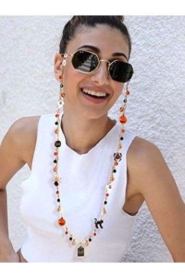 Chaîne de lunettes de mode collier perles masque cordon antidérapant réglable - orange - Taille L