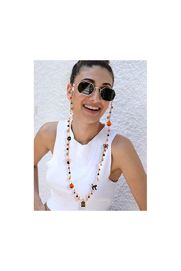 Chaîne de lunettes de mode collier perles masque cordon antidérapant réglable - orange - Taille L