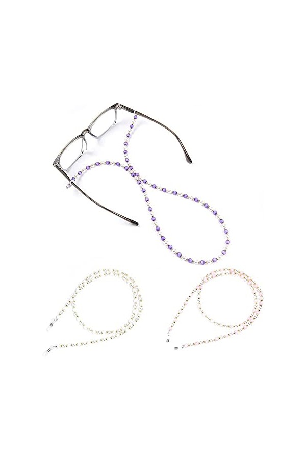 DSFEN 3 pièces chaîne de Lunettes perlée Porte-Lunettes de Lecture Perle Lunettes de Soleil Porte-Sangle Porte-Lunettes Autou