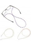 DSFEN 3 pièces chaîne de Lunettes perlée Porte-Lunettes de Lecture Perle Lunettes de Soleil Porte-Sangle Porte-Lunettes Autou