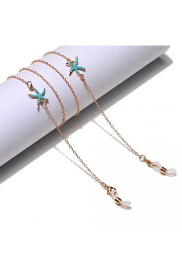 Générique Or Turquoise Chaîne de Lunettes Faite à la Main Chaîne dembout buccal Cordon de Lunettes antidérapant D comme ind