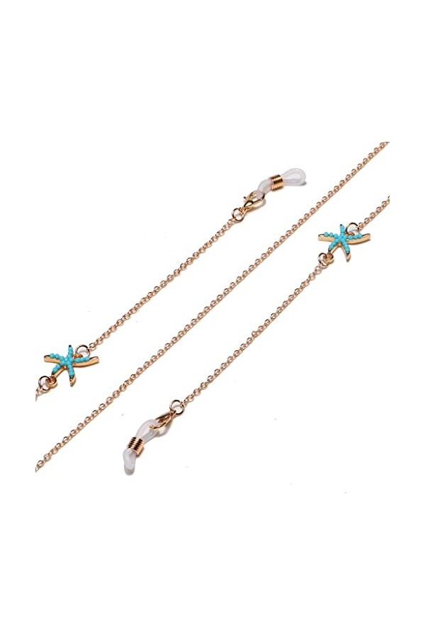 Générique Or Turquoise Chaîne de Lunettes Faite à la Main Chaîne dembout buccal Cordon de Lunettes antidérapant D comme ind