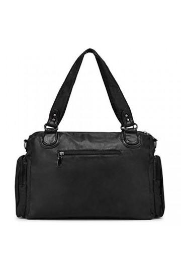 Sac à Main pour Femme en Cuir Souple lavé avec Multi-Poches Sac à bandouliere élégant et spacieux Sac portés Main Fourre-Tout