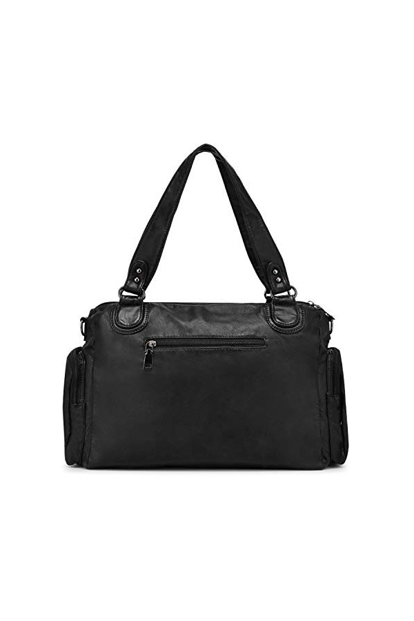 Sac à Main pour Femme en Cuir Souple lavé avec Multi-Poches Sac à bandouliere élégant et spacieux Sac portés Main Fourre-Tout