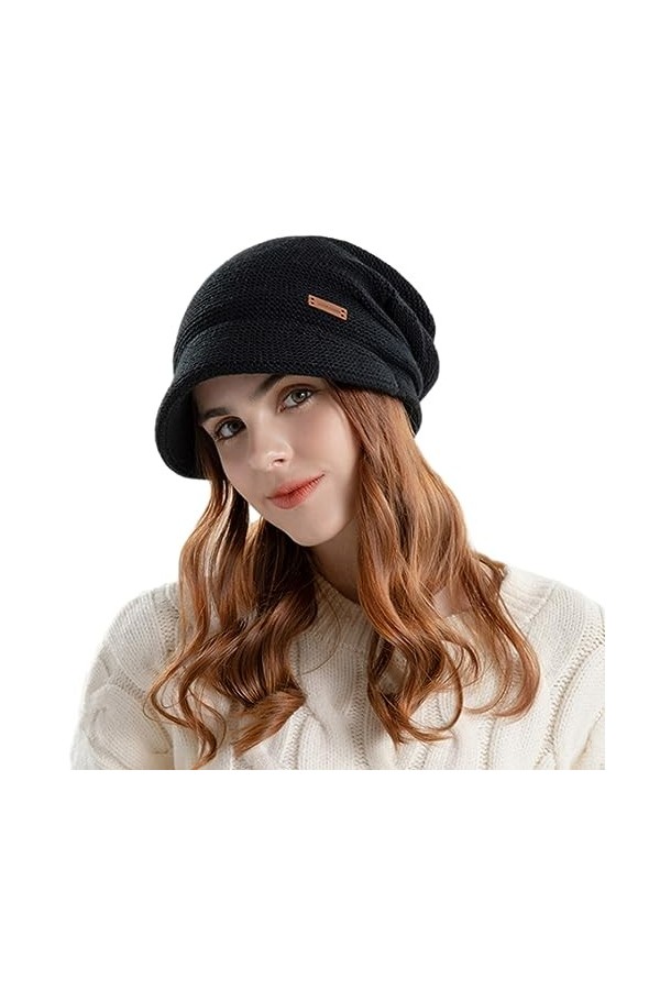 Dhiver Casquette Bonnette pour Femmes Tricoté Chapeau Femmes Slouch Bonnet Knit Béret Chapeaux Doux Polaire Liner Crochet Cr