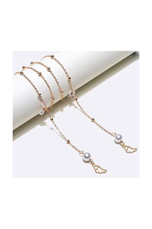 Générique Gold Pearl Wings Beaded Glasses Chain Chain Lunettes Chaîne D Talla ?nica