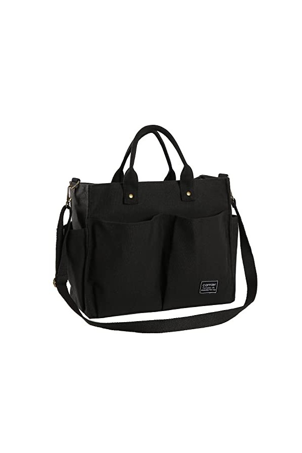 GloriaNguyen Sacs en toile avec fermeture Éclair et poches, fourre-tout, sac à main/bandoulière multifonction pour l’école, l