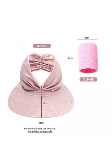 1 Chapeau Pare-Soleil pour Femme et 1 Paire de Sangles de Poignet, Chapeau de Soleil Topless dété, Chapeau de Plage en Queue