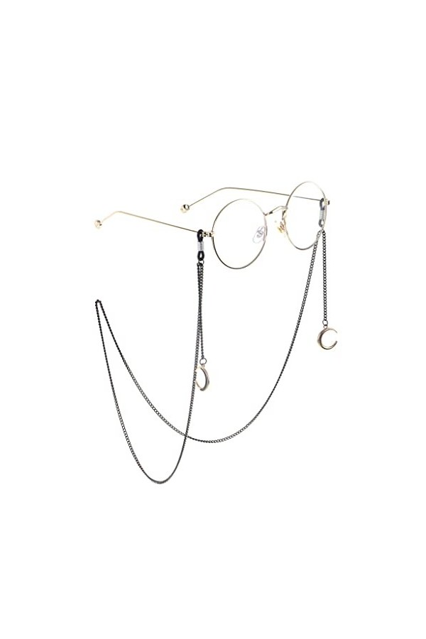 TONZN Lunettes de soleil Corde Longe Fashion Black Moon Pendant Chain Lunettes de soleil avec chaîne de lunettes D 1 