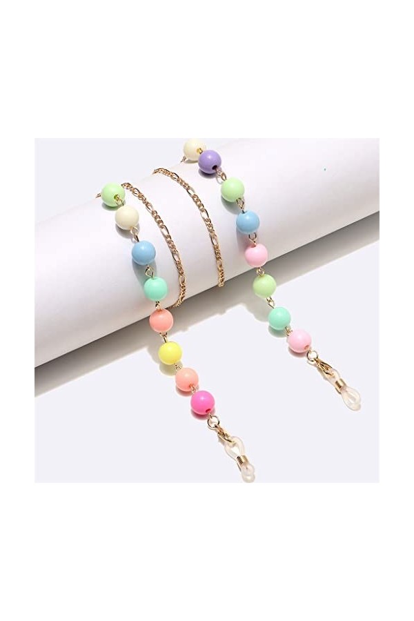 TONZN Chaîne de lunettes en corde à lunettes en métal Pas facile à décolorer Perles rondes dorées D 1 