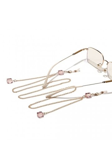 TONZN Chaîne de lunettes carrée en cristal rose pas facile à décolorer Corde à lunettes de mode personnalisée D 1 