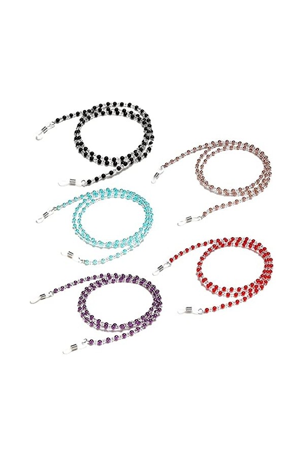 DSFEN 5 pièces chaîne de Lunettes perlée Porte-Lunettes de Lecture Perle Lunettes de Soleil Porte-Sangle Porte-Lunettes Autou