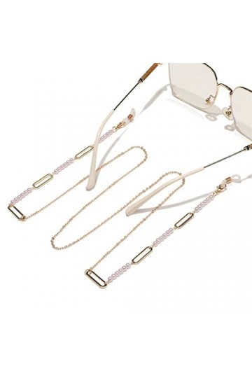 TONZN Chaîne de lunettes de mode Or Perle Chaîne de lunettes ovale en métal D 1 
