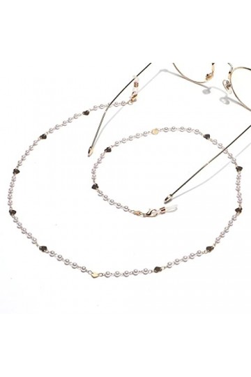 OQHAIR Lunettes en métal corde or pêche coeur perle lunettes faites à la main chaîne lunettes corde D Talla ?nica 
