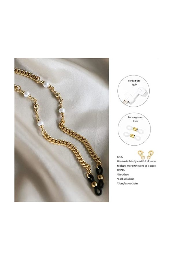 XOUVY Chaîne épaisse Imitation Perle Lunettes Dames Lunettes de Soleil Accessoires Multifonctionnel Anti-Perte écouteur Longe