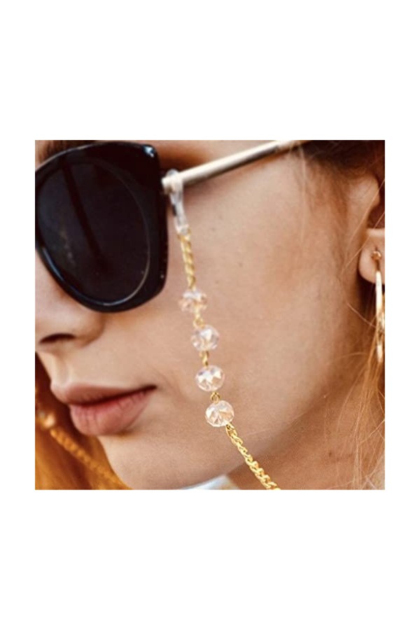 LEIGE Lunettes de soleil en cristal transparent Lunettes de soleil Chaînes Perle Femmes Lanyard Accessoires Lunettes de solei