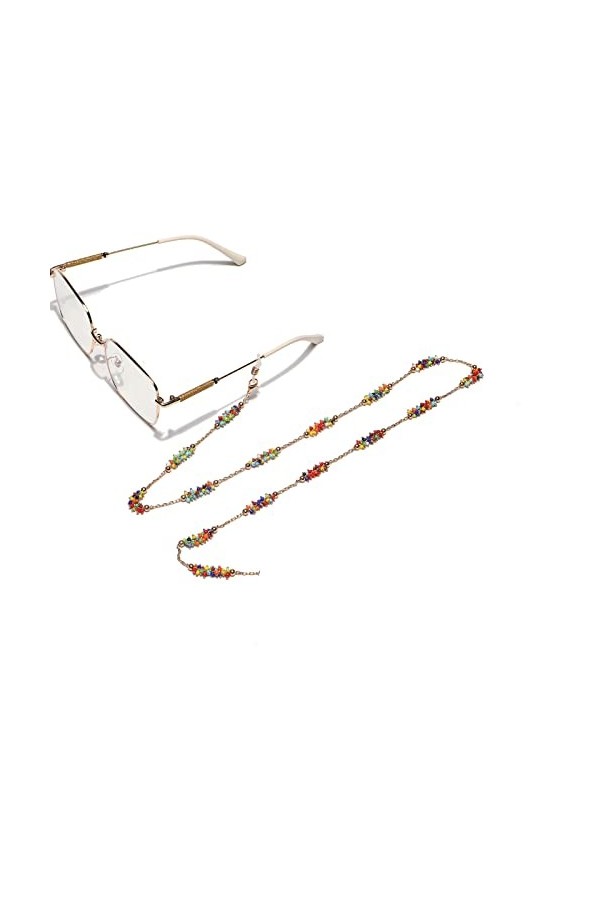OQHAIR Clip fait à la main perle de riz colorée chaîne de lunettes chaîne de masque de corde de lunettes accessoires de jardi