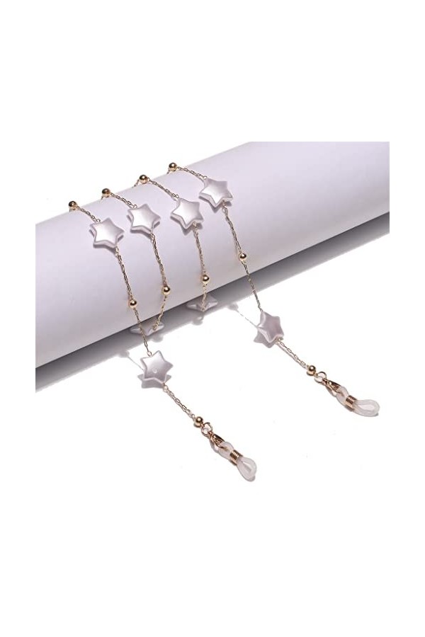 GJRFYJ Cinq étoiles perle or lunettes chaîne Clip perles lunettes de soleil Anti-perte Anti-chute lunettes corde oeil lanière