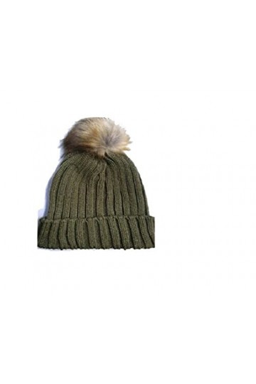 Mr. Gadgets Solutions Bonnet à pompon chaud en tricot torsadé pour femme - Isolation thermique - Vert olive, vert olive, tai