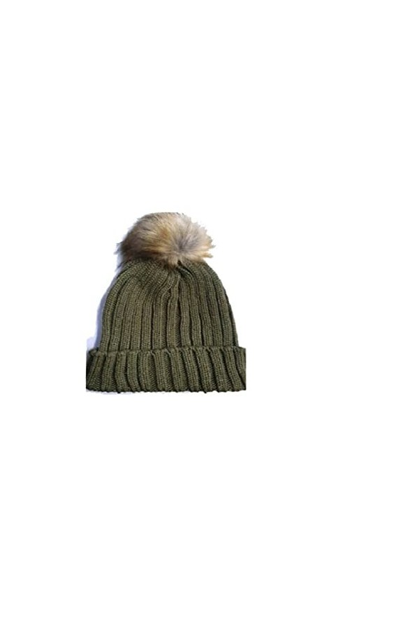 Mr. Gadgets Solutions Bonnet à pompon chaud en tricot torsadé pour femme - Isolation thermique - Vert olive, vert olive, tai