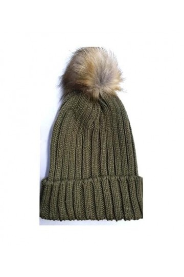 Mr. Gadgets Solutions Bonnet à pompon chaud en tricot torsadé pour femme - Isolation thermique - Vert olive, vert olive, tai