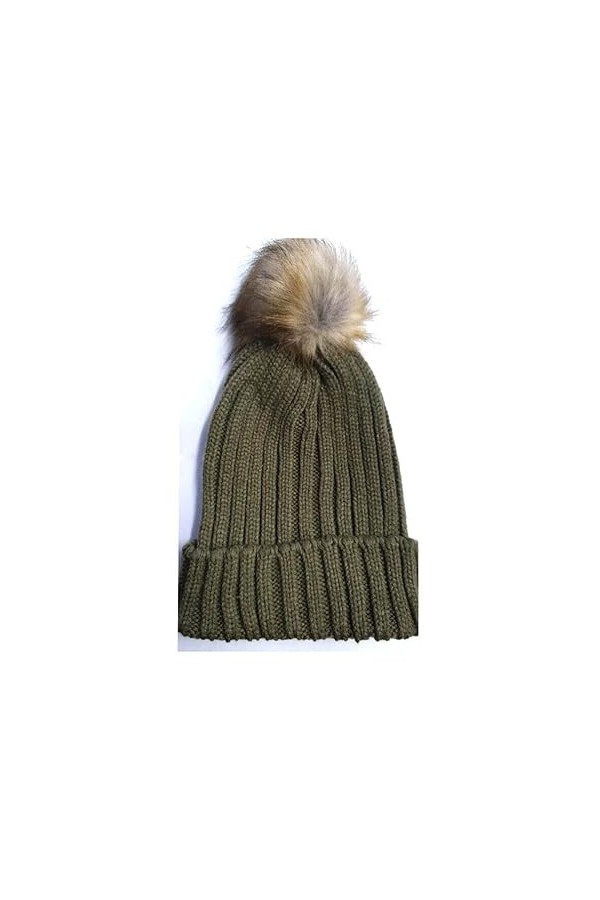 Mr. Gadgets Solutions Bonnet à pompon chaud en tricot torsadé pour femme - Isolation thermique - Vert olive, vert olive, tai