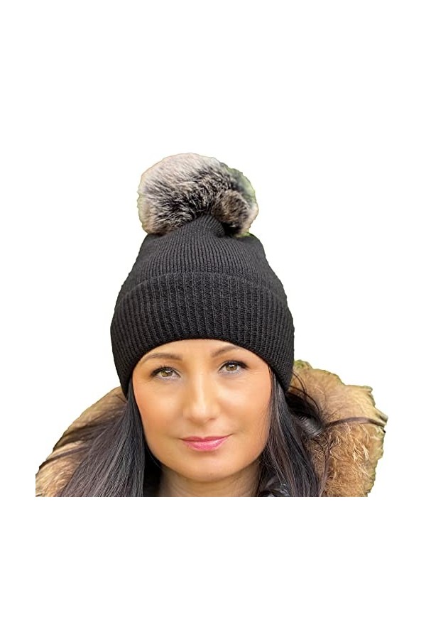 NYS - Bonnet Femme en Coton avec Pompon - Bonnet dhiver Chaud Femme - Bonnet de Table élégant Femme Automne et Hiver - Bonne