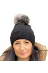NYS - Bonnet Femme en Coton avec Pompon - Bonnet dhiver Chaud Femme - Bonnet de Table élégant Femme Automne et Hiver - Bonne