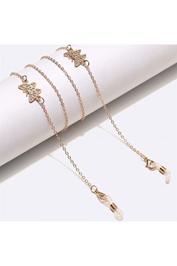 EYHLKM Corde à Lunettes Anti-dérapante avec chaîne de Lunettes Papillon en Strass doré européen et américain